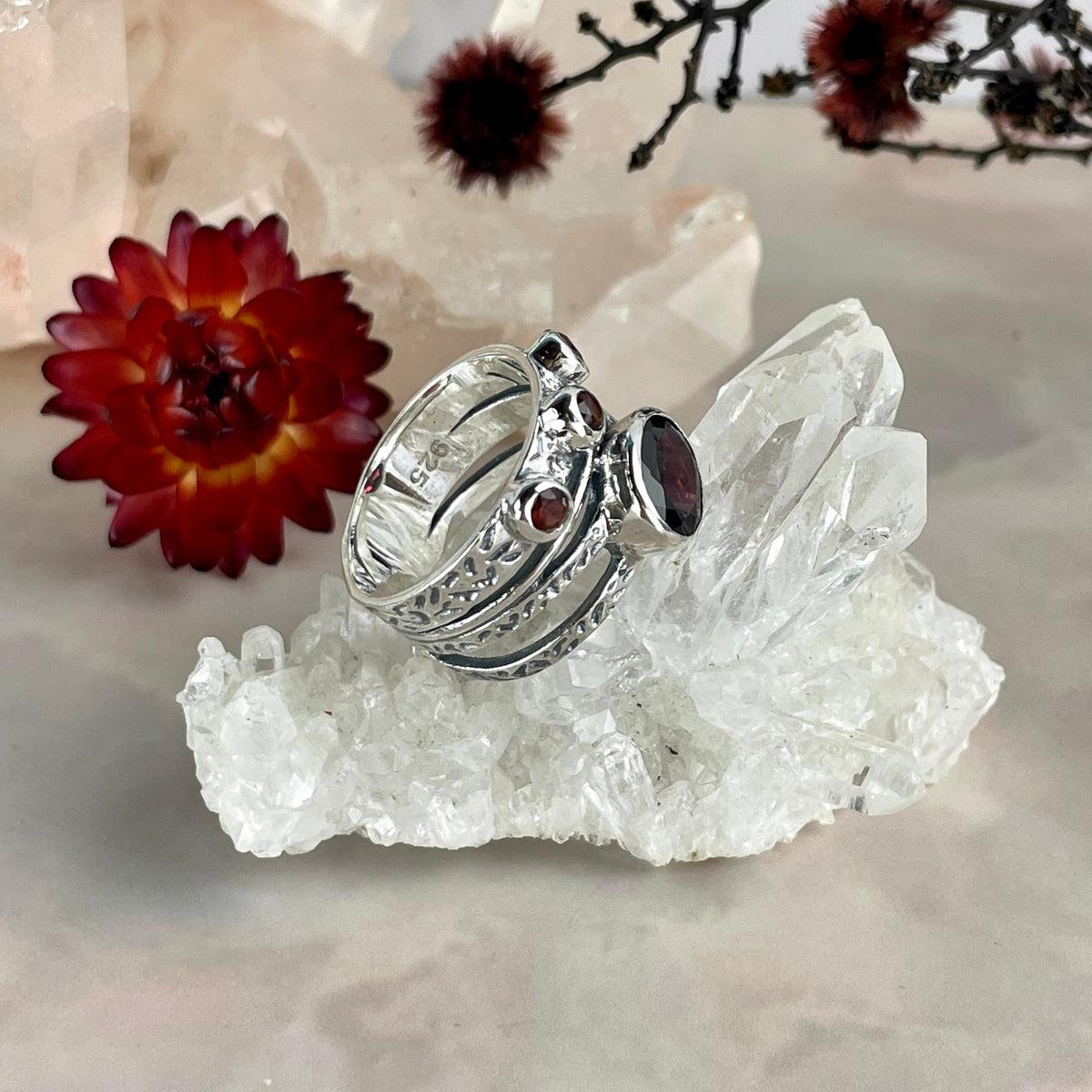 Battered Silver Garnet Ring
