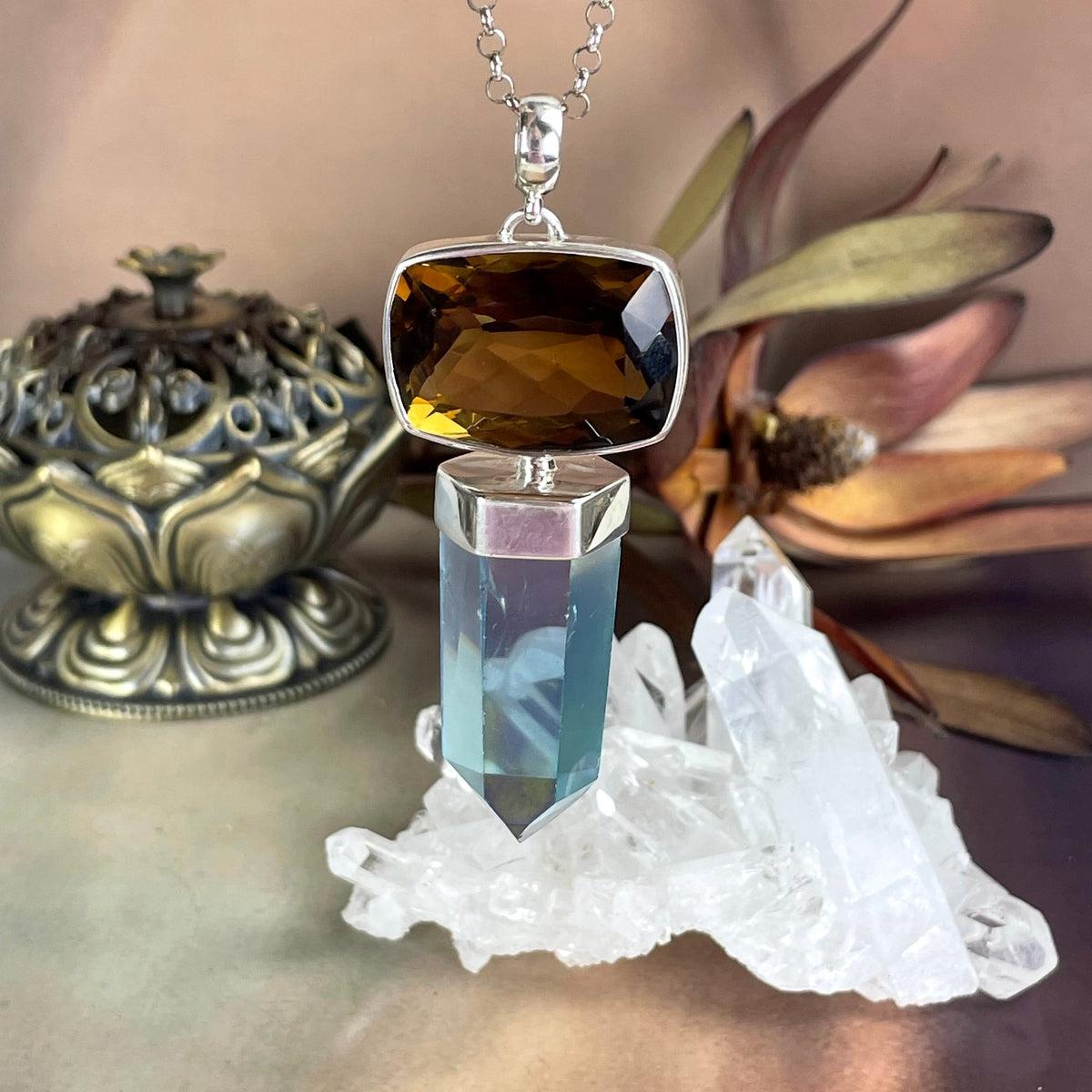 Aqua Aura Crystal Point Pendant