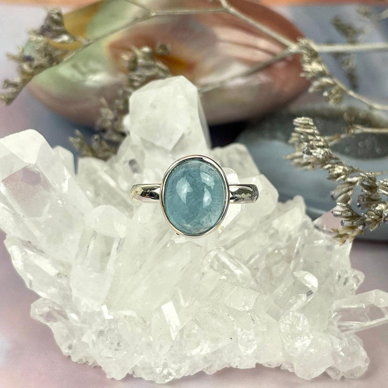 Aquamarine Crystal Silver Ring