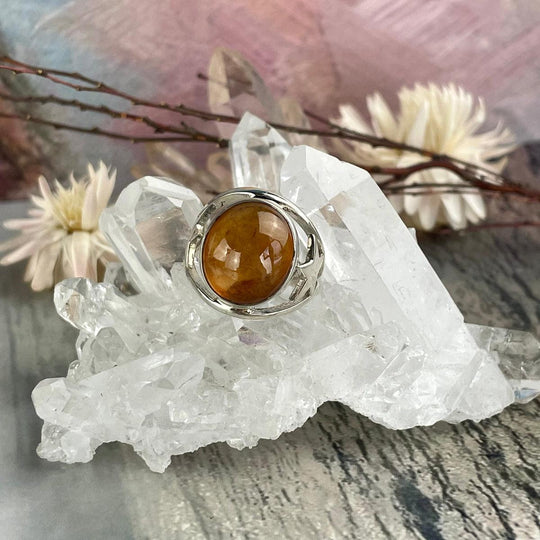 Hessonite Oval Star Band Ring