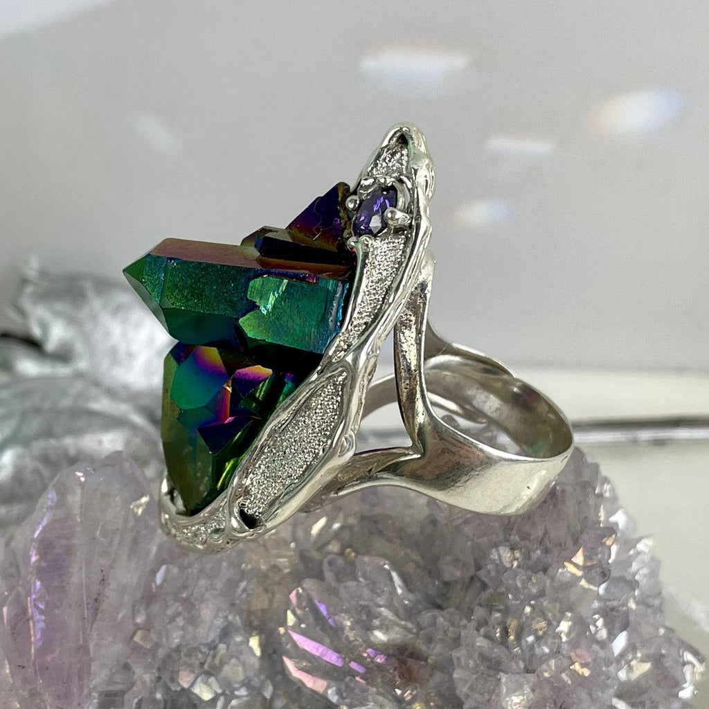 Rainbow Aura Titanium Quartz Ring