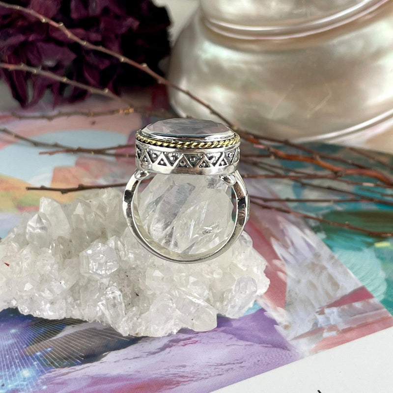 Detailed Silver Rose Quartz Ring