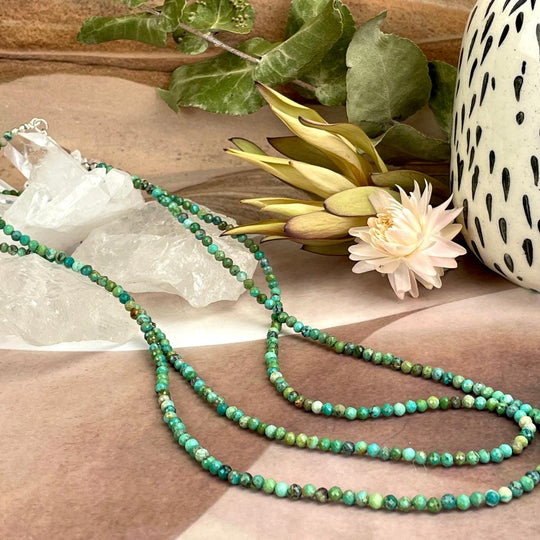 Turquoise (Tibet) Faceted 2mm Bead Necklace