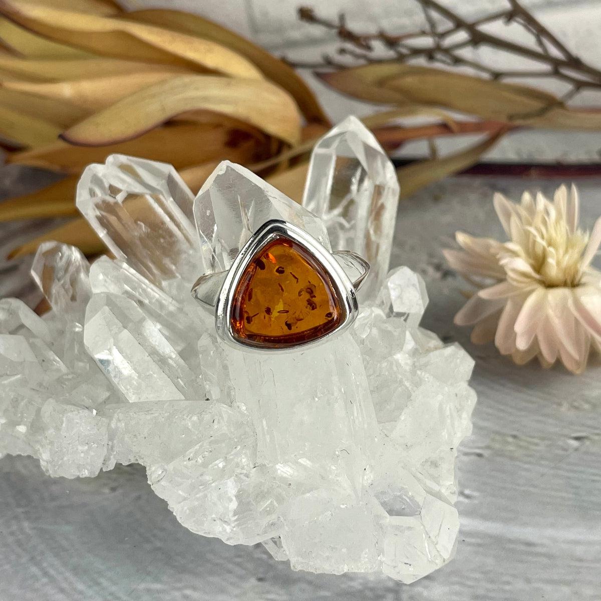 Cognac Amber Triangle Ring