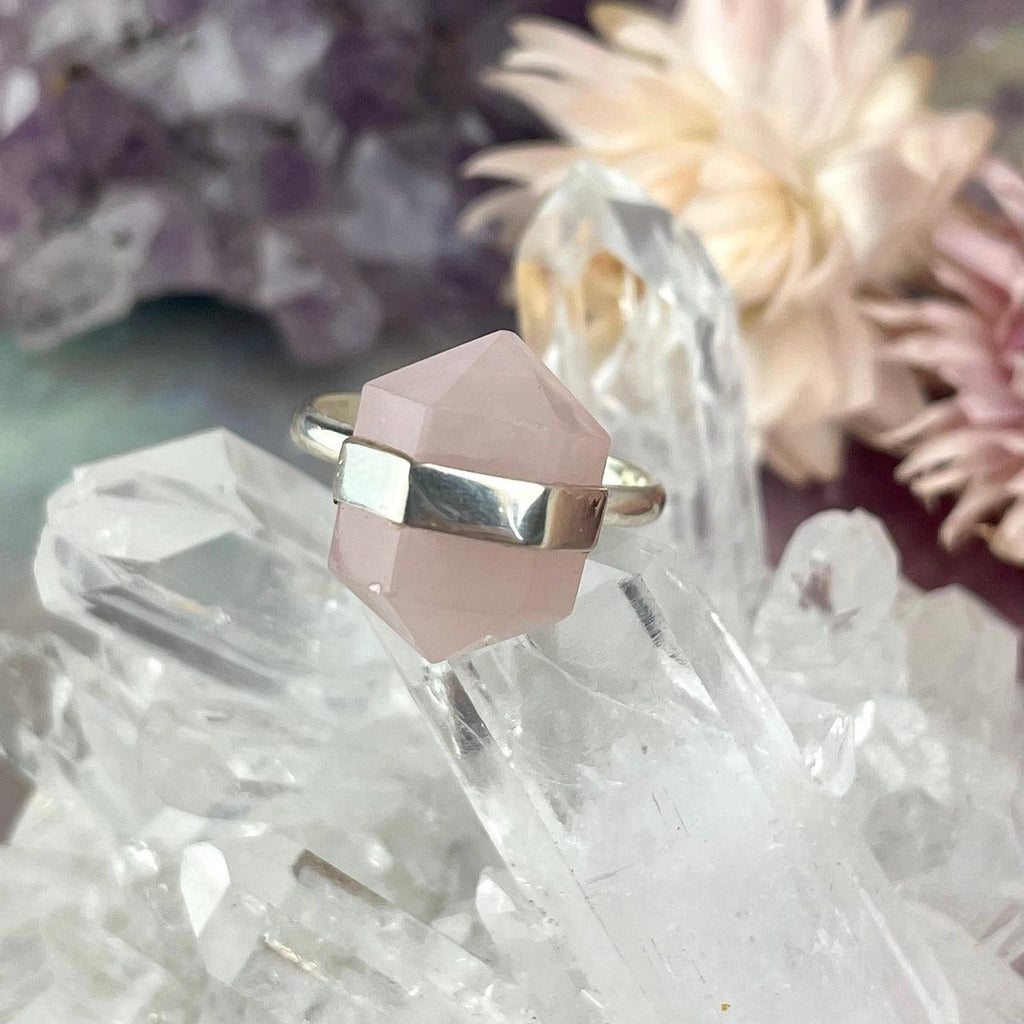 Quartz Point Ring Rose Quartz Double Terminated Point Rings – The Empress & Wolf