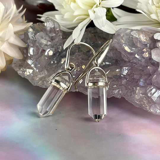 Clear Quartz Double Terminated Point Earrings