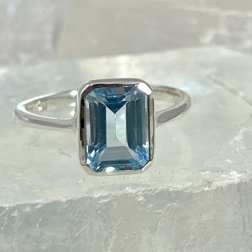 Emerald Cut Blue Topaz Ring