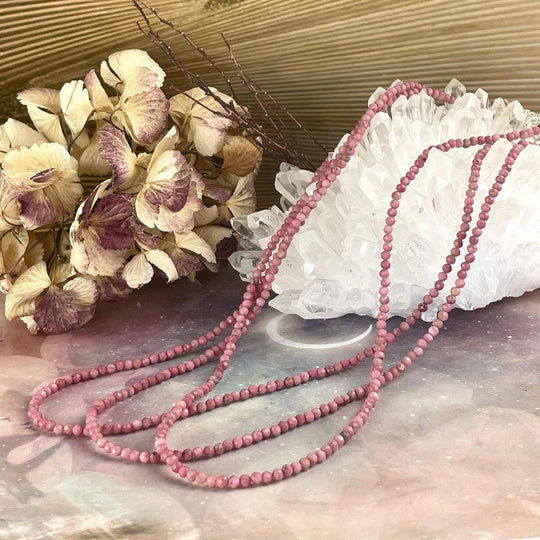 Rhodonite Faceted 3mm Bead Necklace