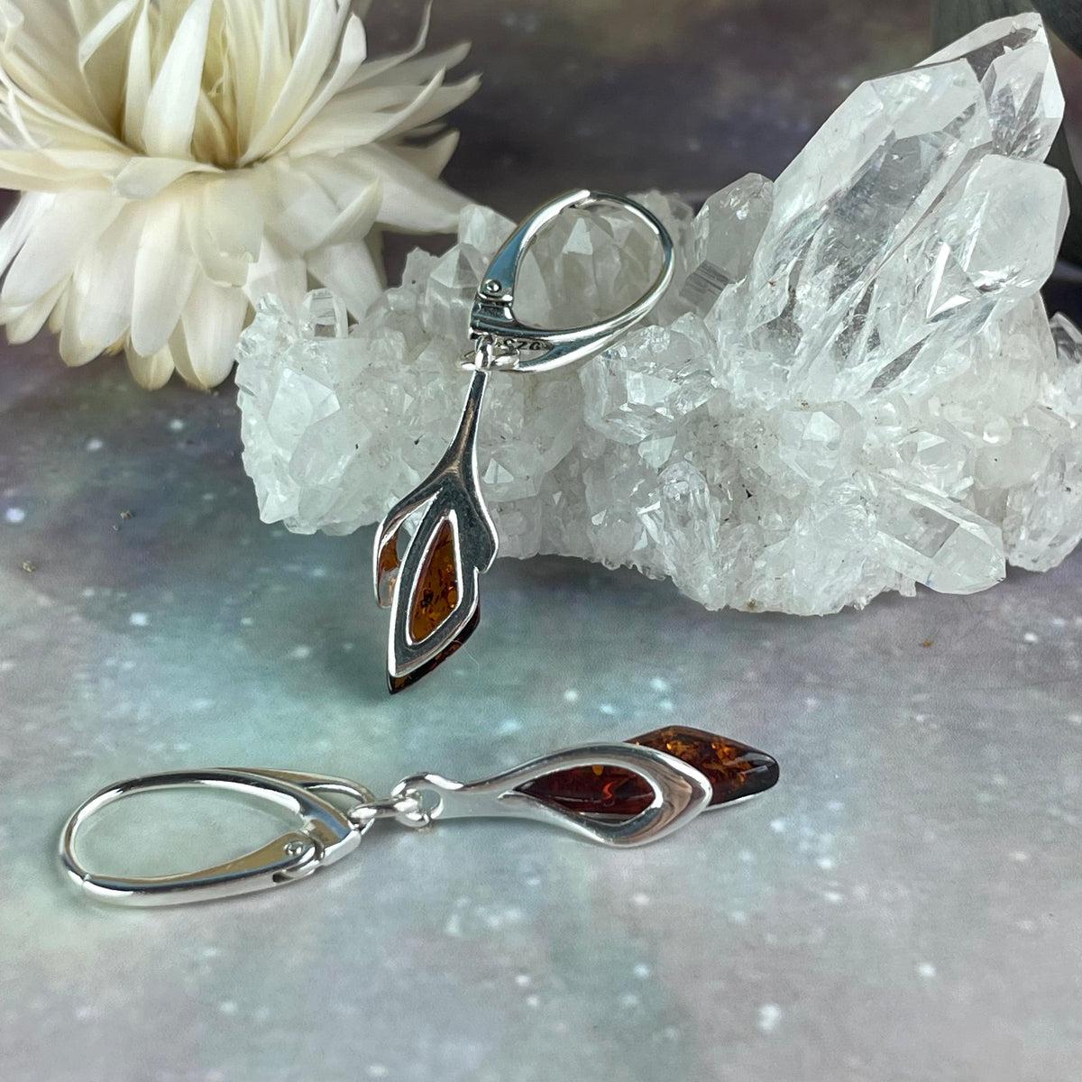 Fossilised Amber Silver Earrings