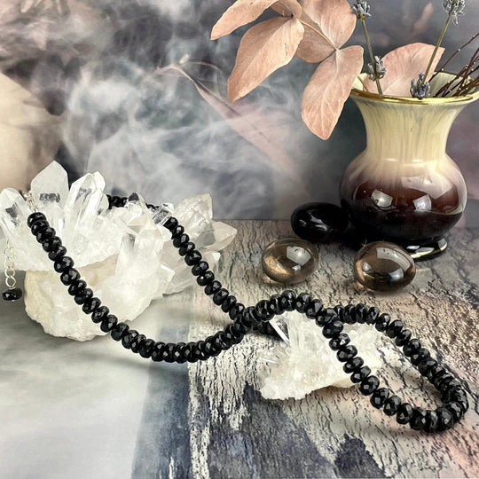 Black Tourmaline Faceted 3-4mm Bead Necklace
