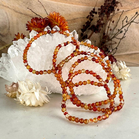 Carnelian 4mm Round Bead Crystal Bracelet