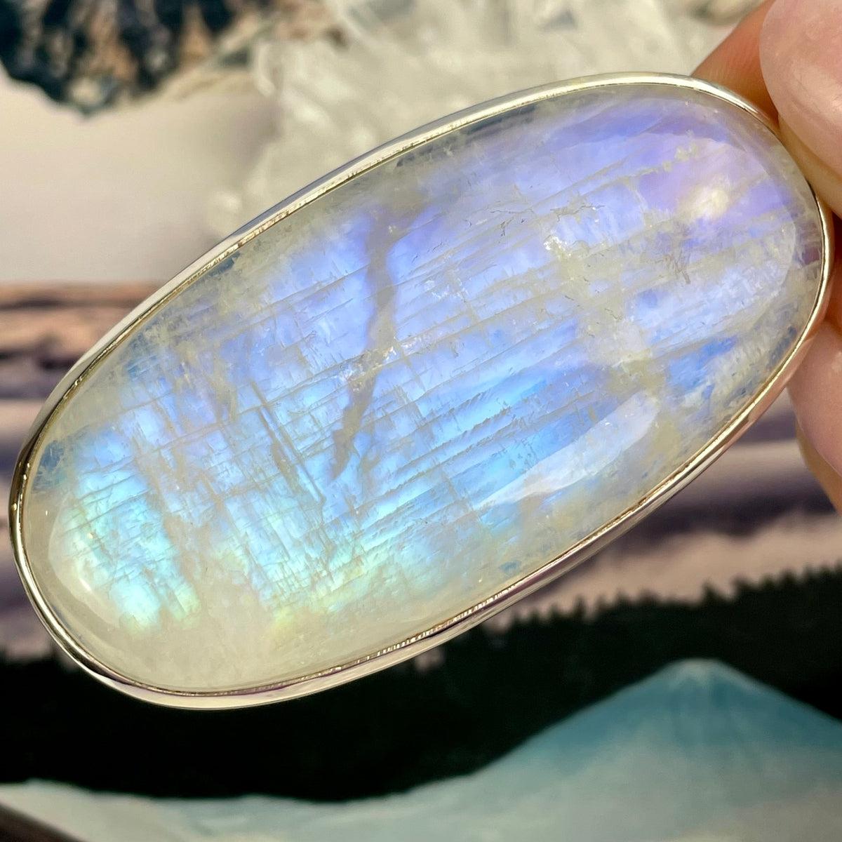 Rainbow Moonstone Silver Oval Pendant
