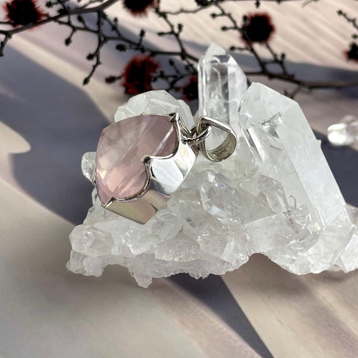 Pink Crystal Triangle Silver Pendant