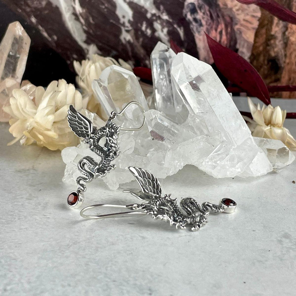 Red Gemstone Dragon Earrings