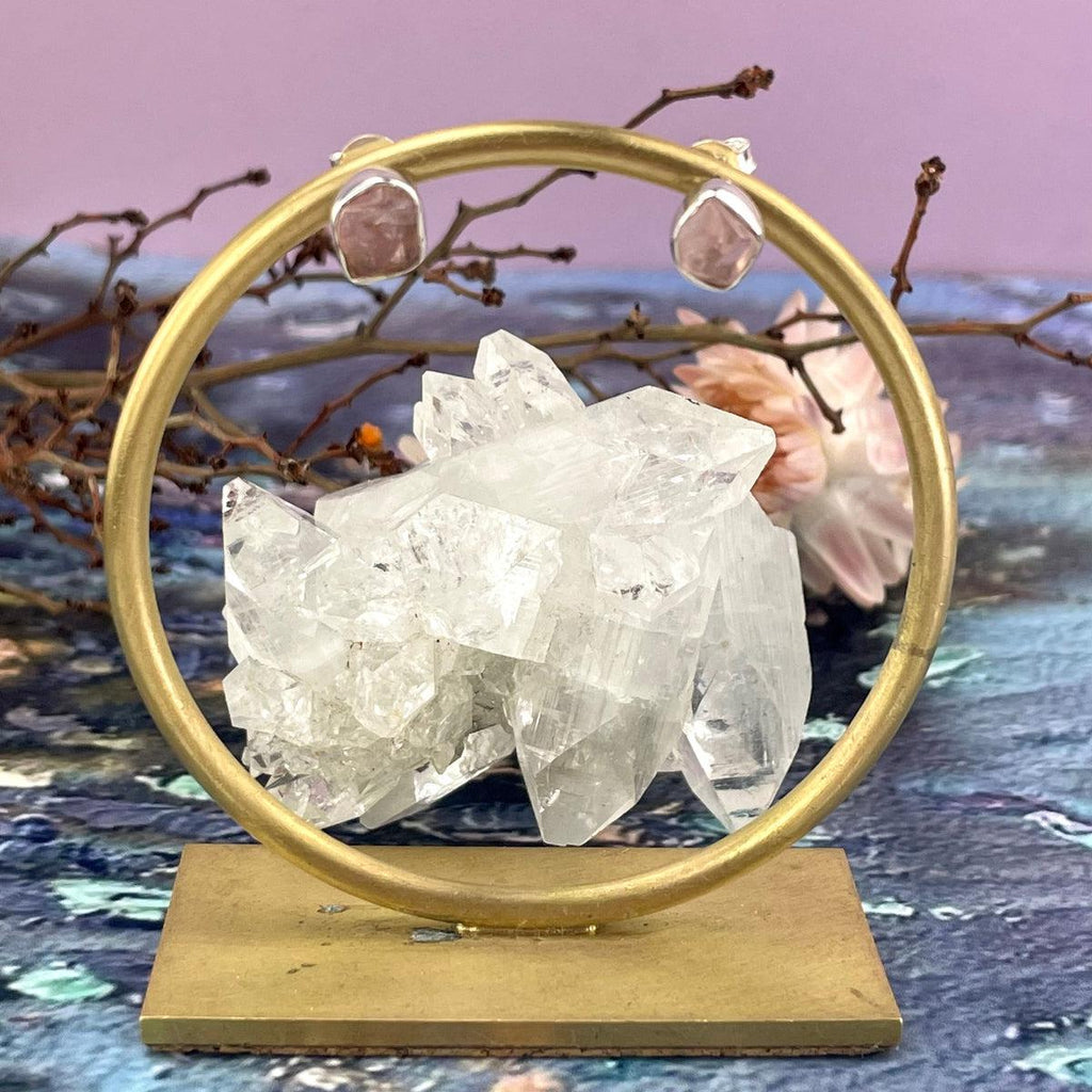 Rose Quartz Silver Stud Earrings