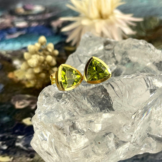 Peridot Trillion Gold Stud Earrings