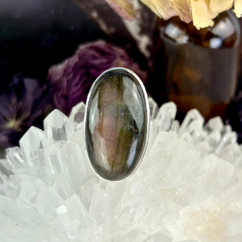 Pink Labradorite Oval Ring