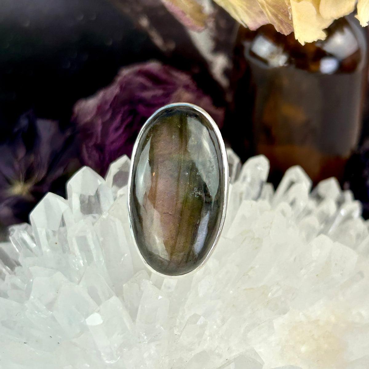 Pink Labradorite Oval Ring