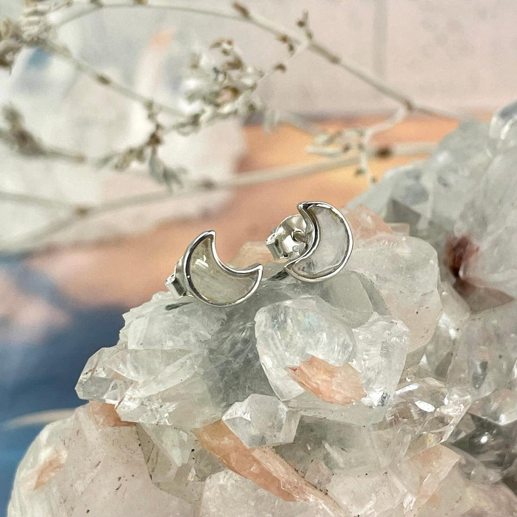 Crescent Moon Moonstone Studs