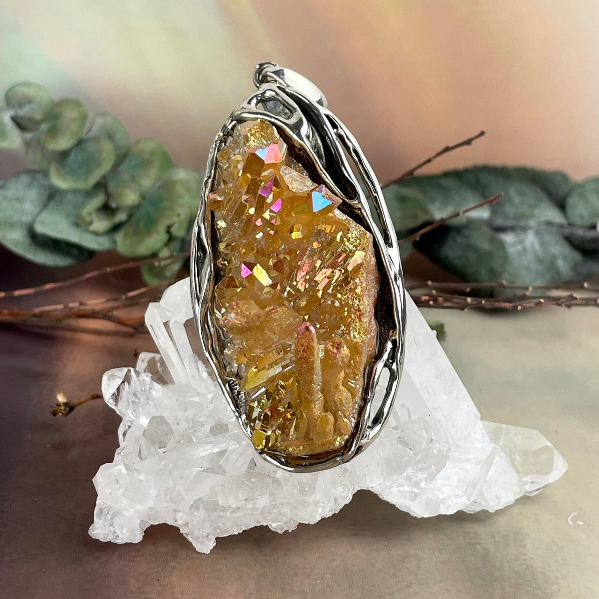 Sunset Aura Quartz Pendant