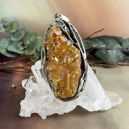 Sunset Aura Quartz Cluster Pendant