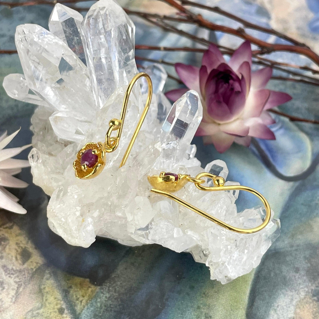 Ruby Flower Earrings