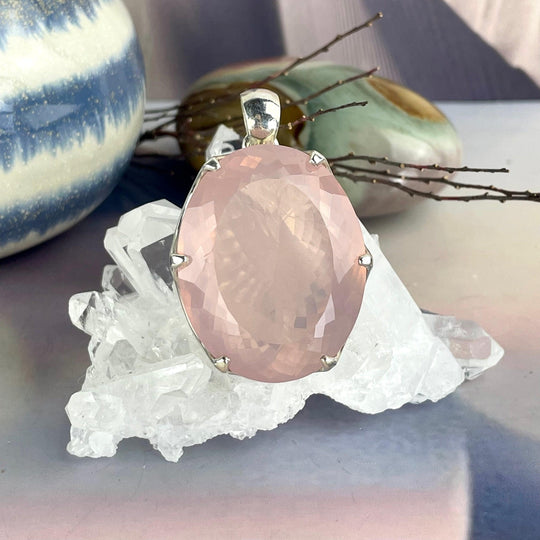 Rose Quartz Oval Cut Large Pendant
