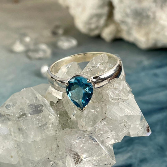Swiss Blue Topaz Teardrop Ring