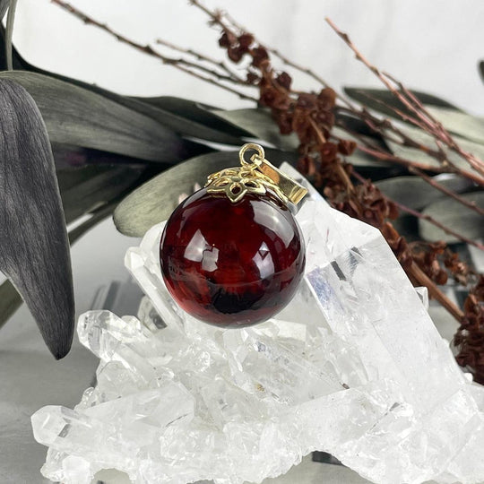 Baltic Amber Ball Gold Flower Pendant