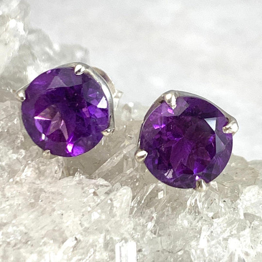 Amethyst Brilliant Cut Stud Earrings