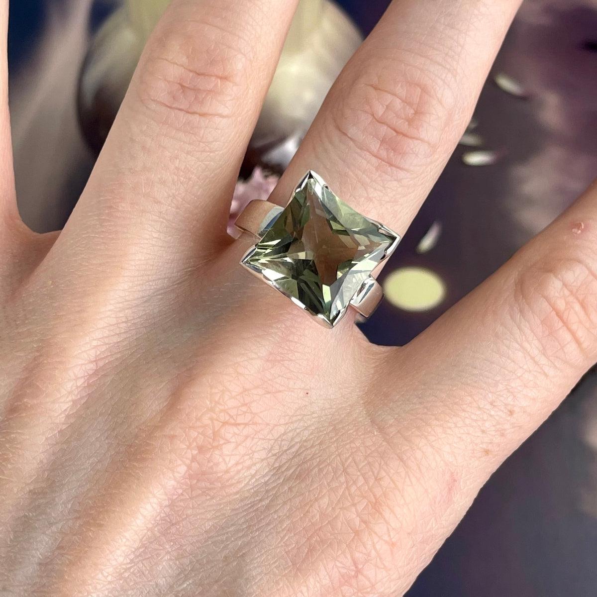 Green Crystal Silver Ring