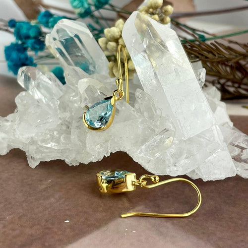 Gold Blue Crystal Earrings