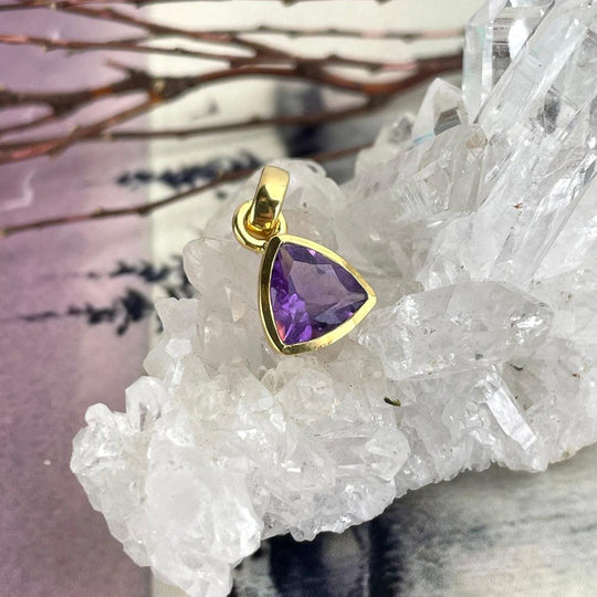 Amethyst Trillion Gold Pendant