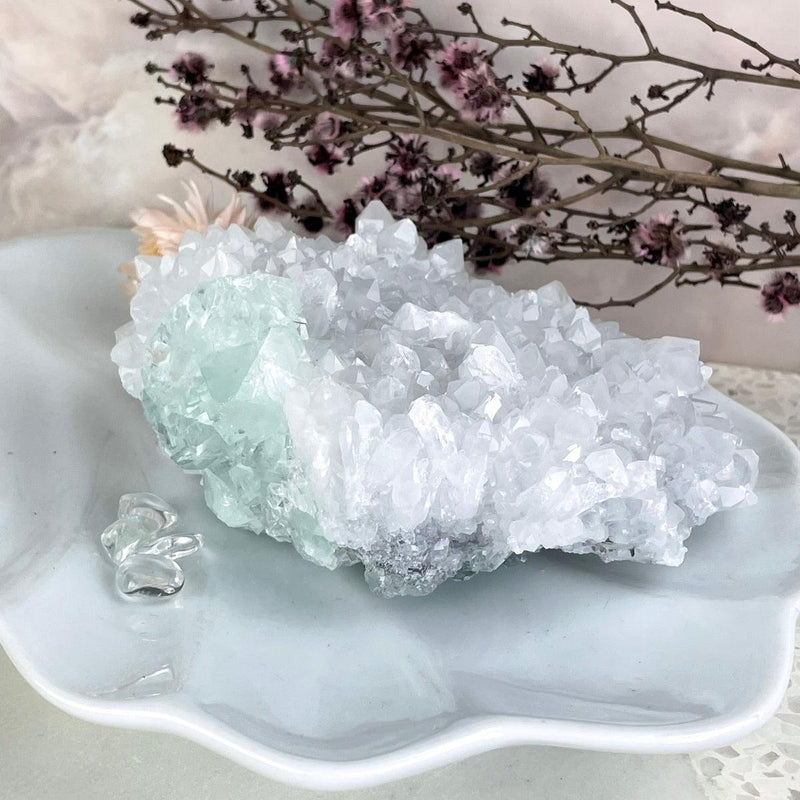 White Apophyllite And Fluorite Crystal