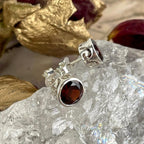 Garnet Ornate Silver Stud Earrings