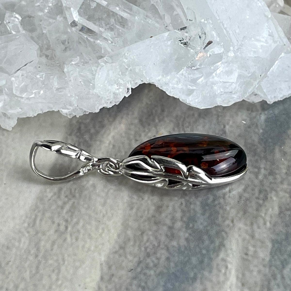 Cognac Amber Silver Necklace