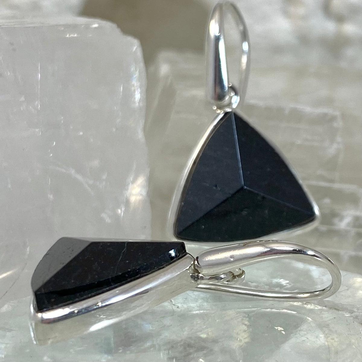 Black Tourmaline Triangle Drop Earrings