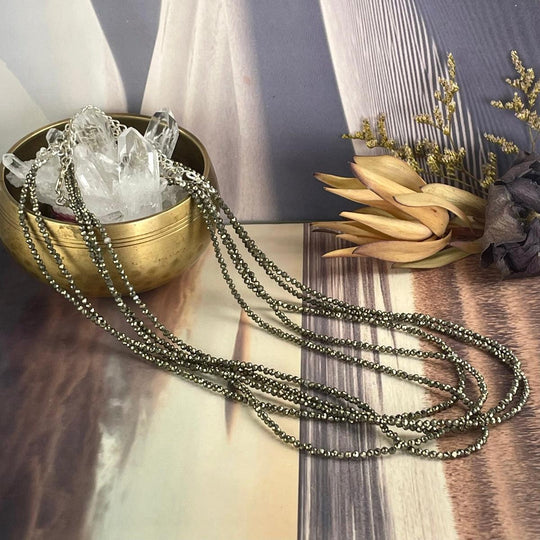 Pyrite Faceted 1-2mm Bead Necklace