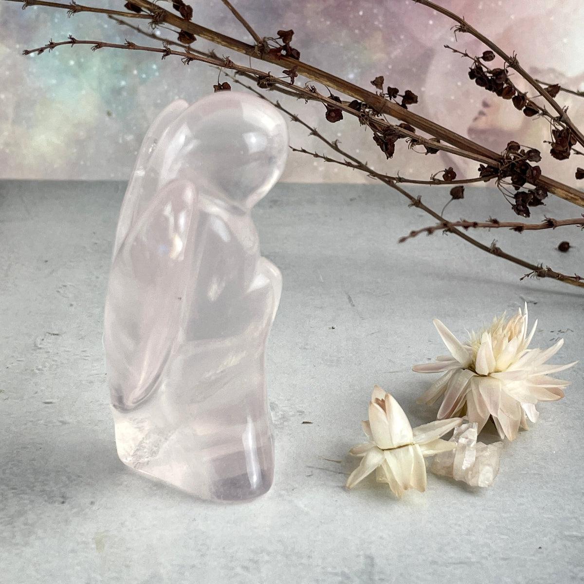 Pink Quartz Angel Carving