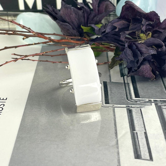 White Onyx Rectangle Contemporary Ring