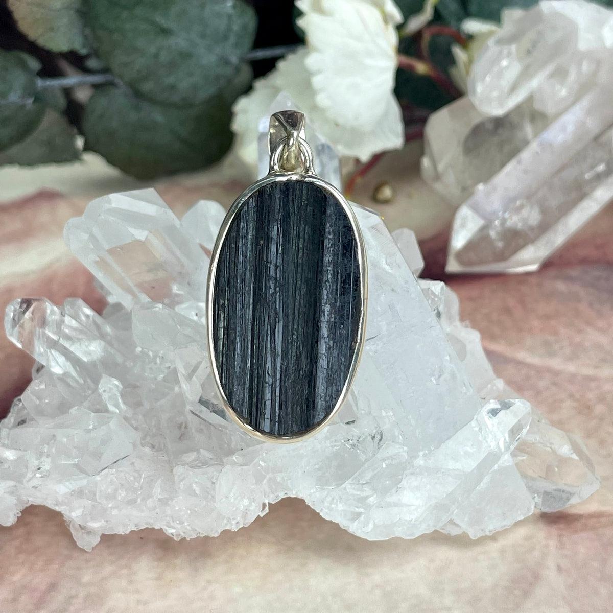 Oval Black Crystal Pendant