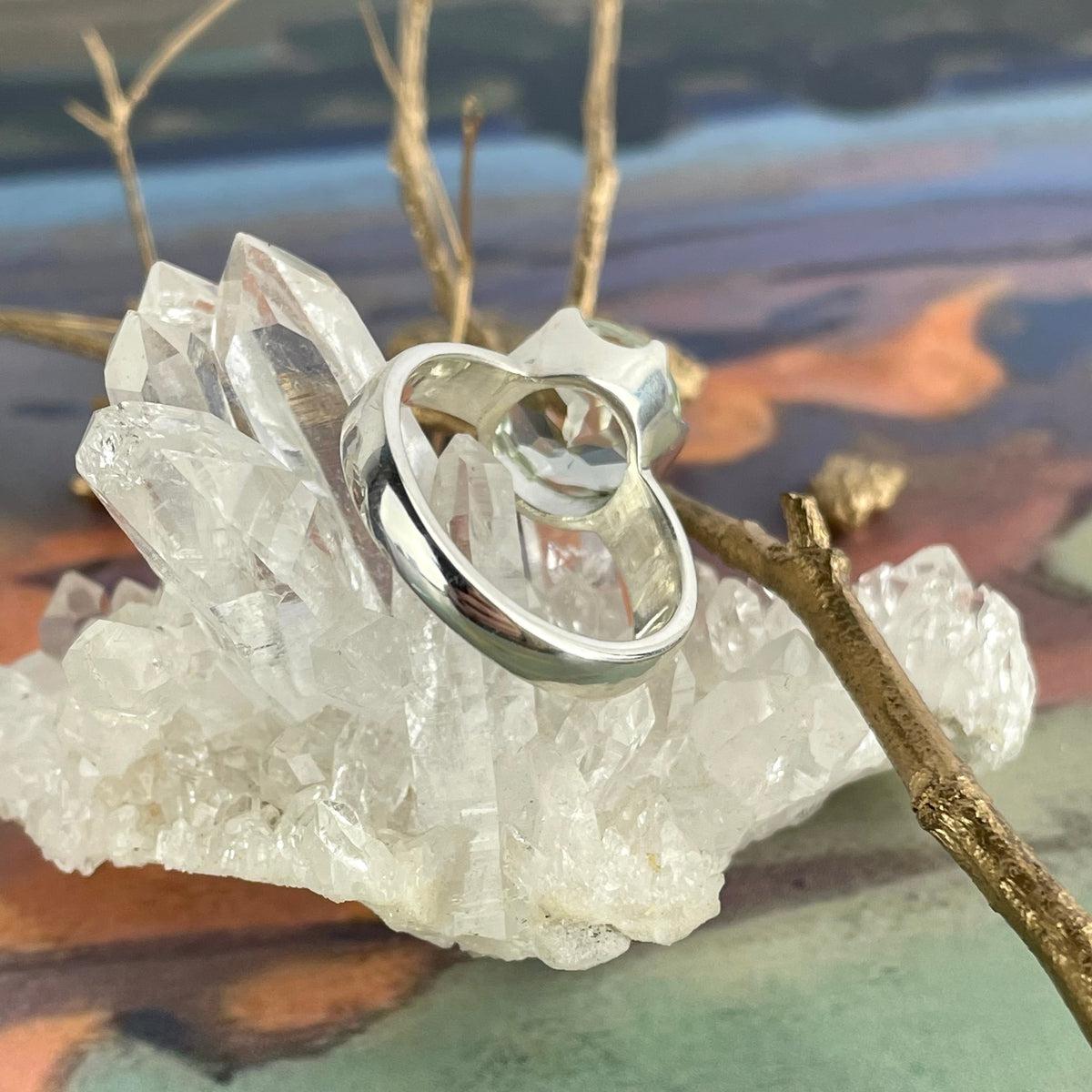Green Amethyst Round Silver Ring