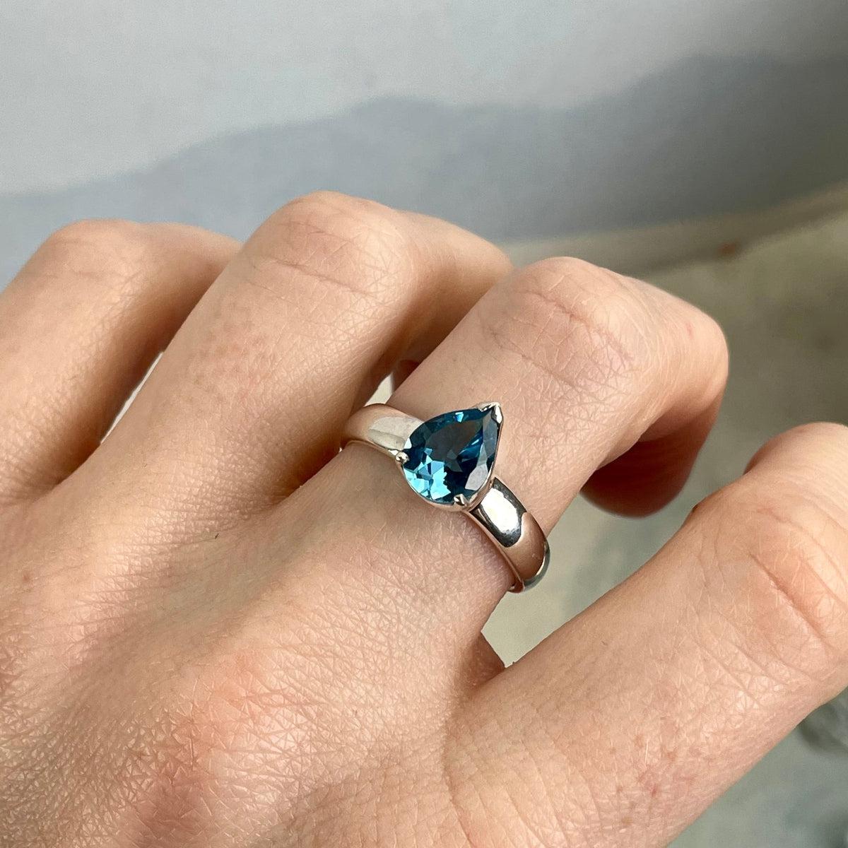 Blue Crystal Teardrop Ring