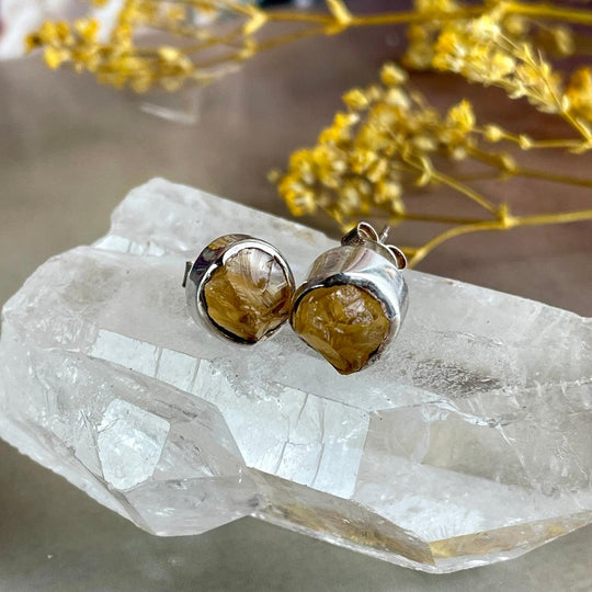 Citrine Raw Round Stud Earrings