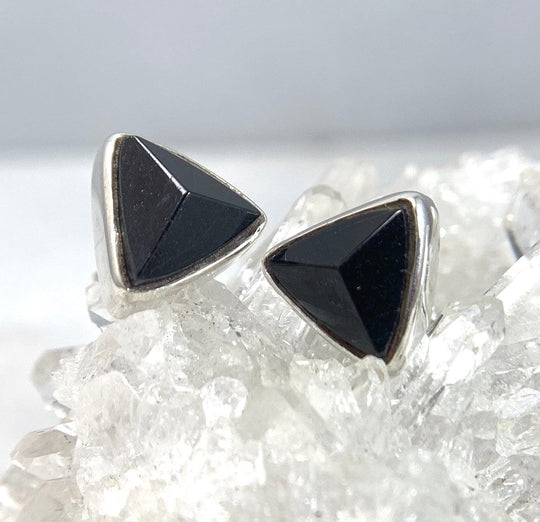 Black Tourmaline Triangle Stud Earrings