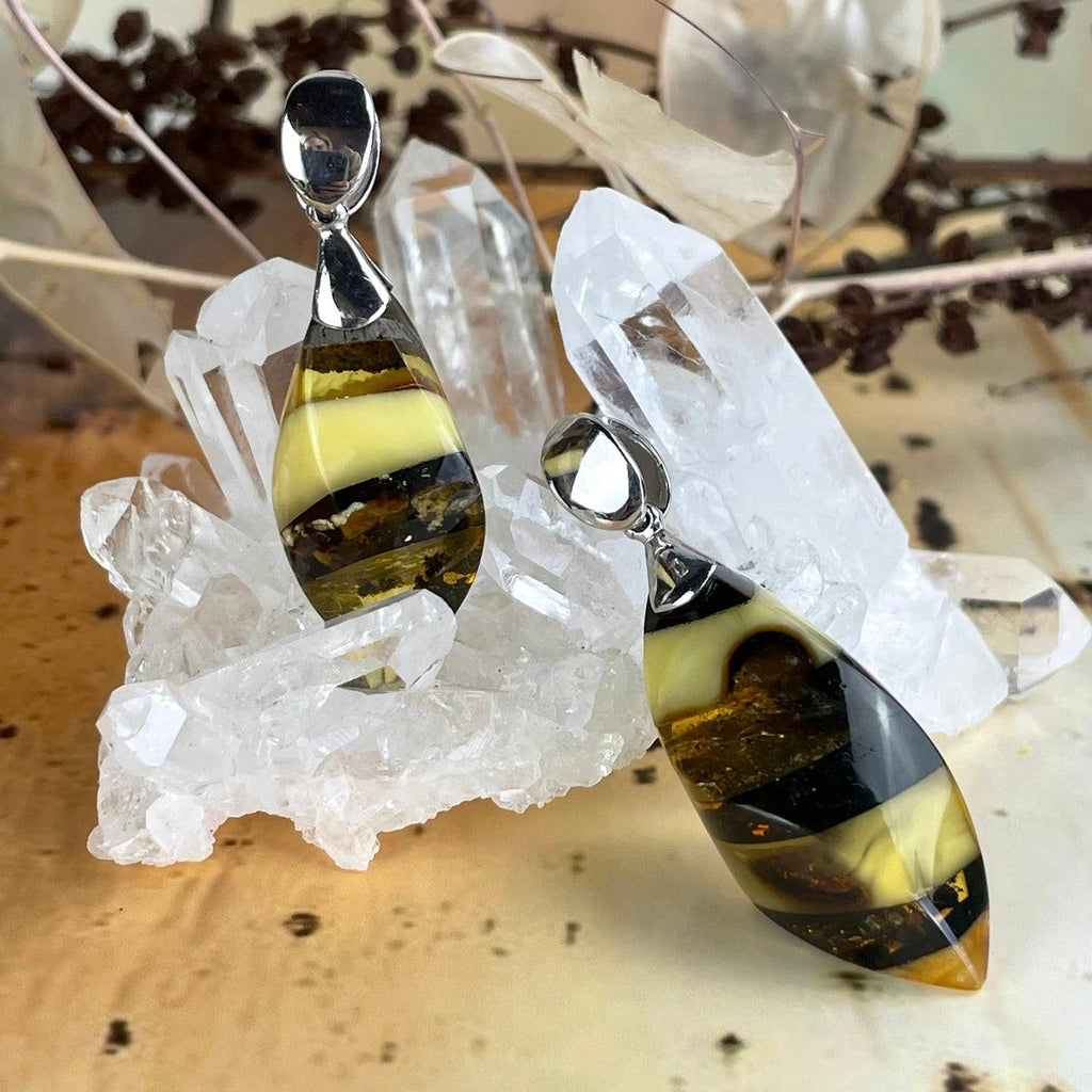 Mixed Amber Silver Pendant