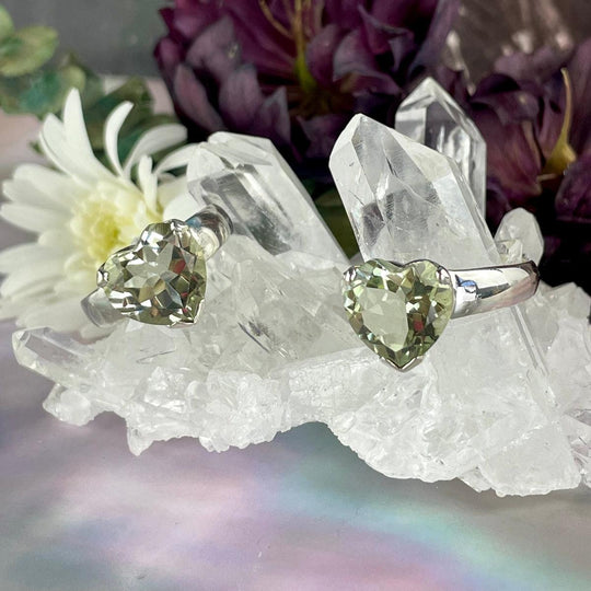 Green Amethyst Heart Cut Ring