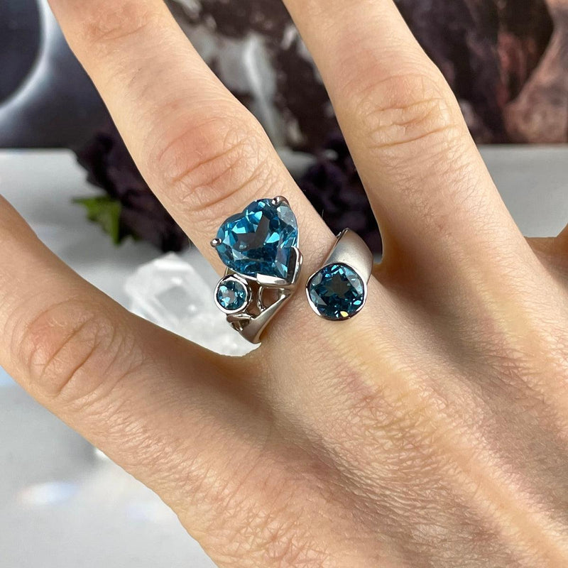 Swiss Blue Topaz Three Stone Ring