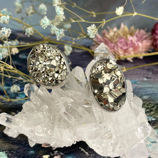 Pyrite Raw Oval Rings