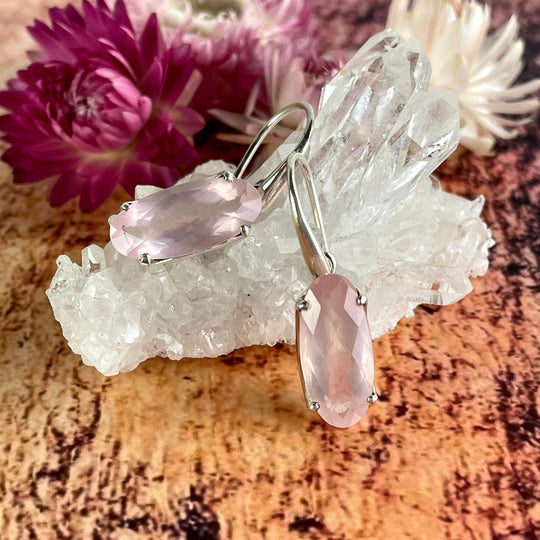 Rose Quartz Elongated Oval Earrings